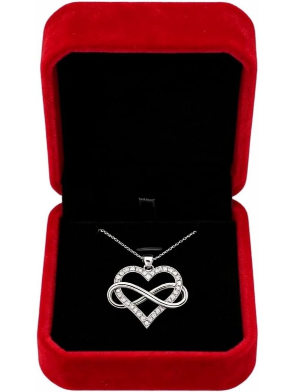 Infinity Heart Pendant Necklace with CZ Diamonds,Cubic Zironia Heart Pendant Lov